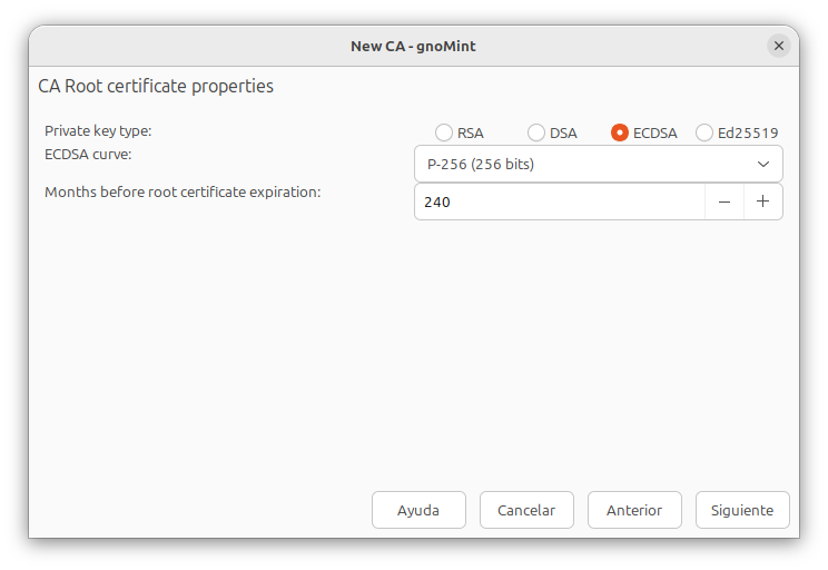 Key-algorithm step of the New-CA wizard